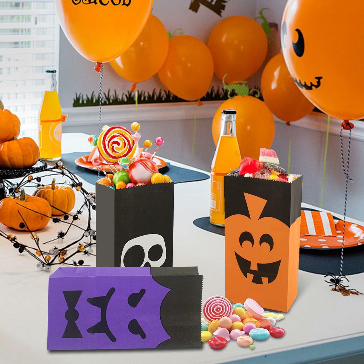 Mucinia Halloween Candy Bags & Stickers Paper Goodie Bags 60PCS Party Favors