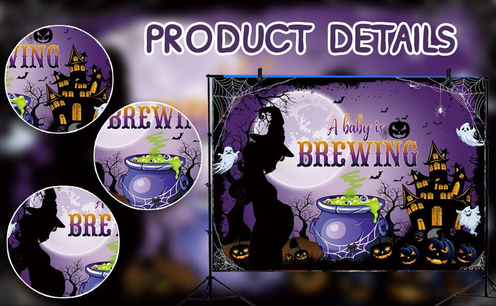 A Baby is Brewing Halloween Backdrop Magic Witch Baby Shower Banner 6x4FT