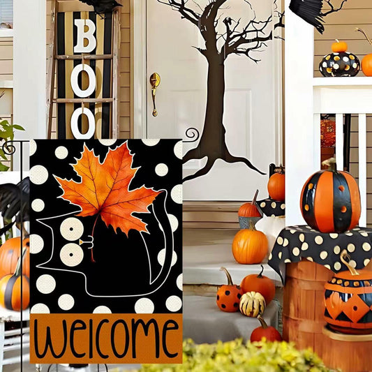 Halloween Garden Flag 12x18in Double Sided Black Cat Yard Outdoor Decor