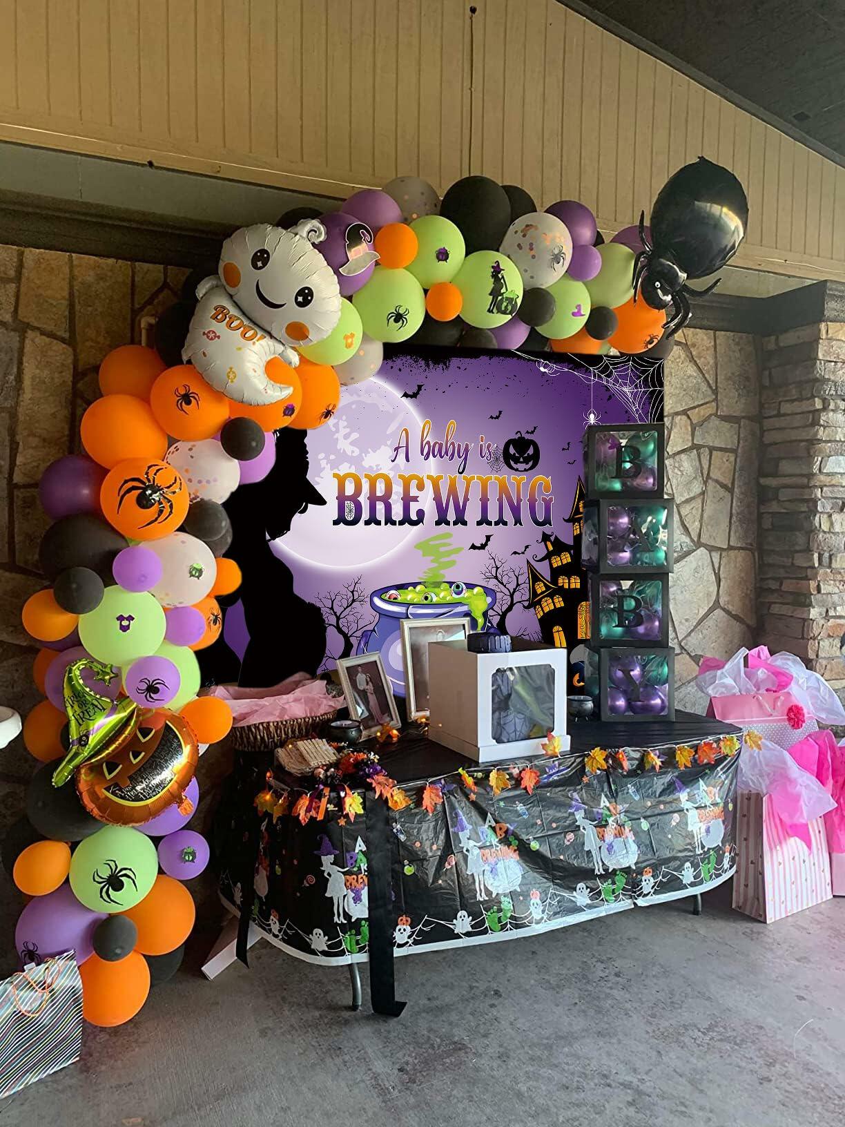 A Baby is Brewing Halloween Backdrop Magic Witch Baby Shower Banner 6x4FT