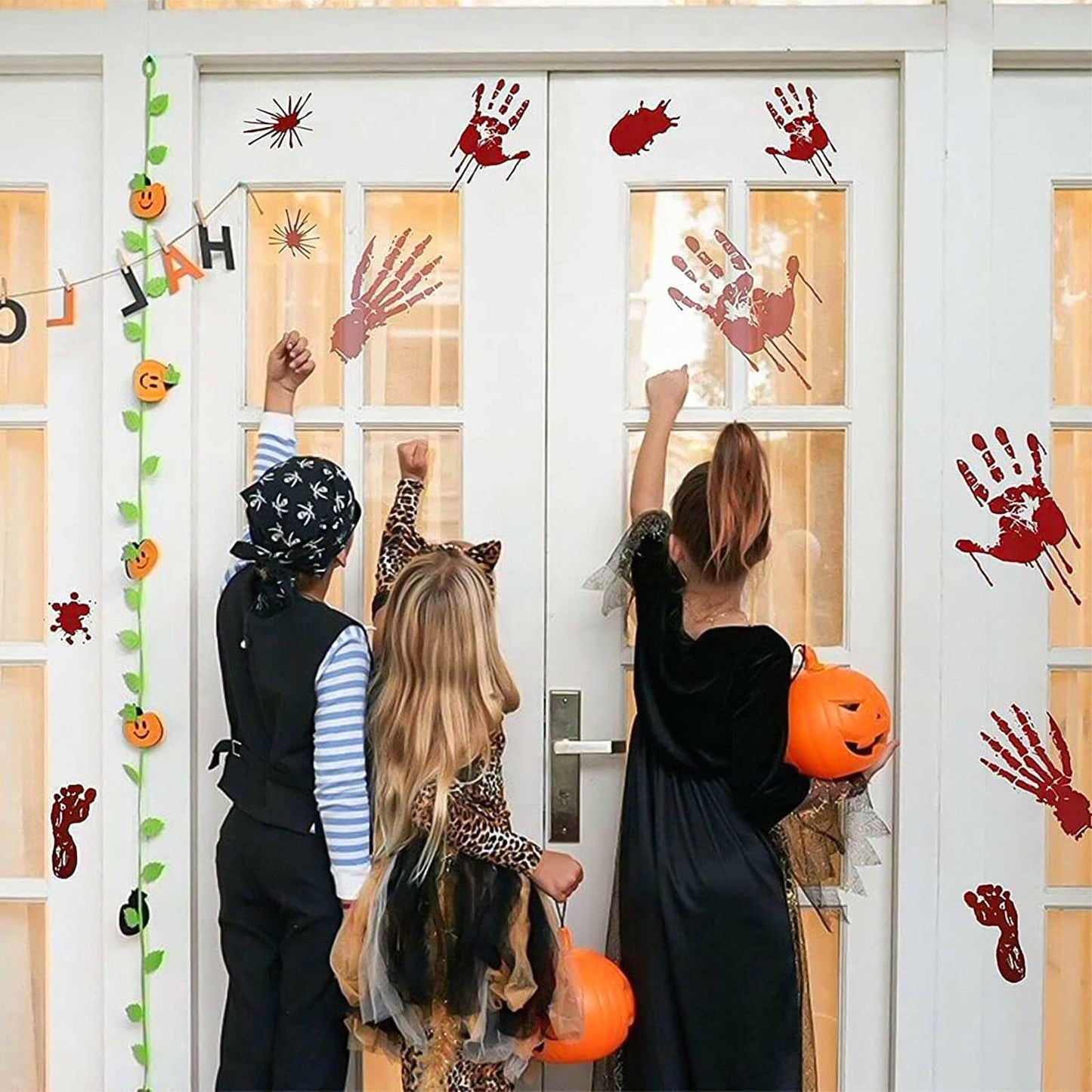 RUOKEXIN Halloween Window Clings & Wall Decals Bloody Handprint 9 Sheets