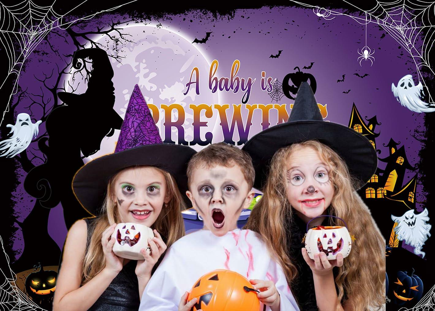 A Baby is Brewing Halloween Backdrop Magic Witch Baby Shower Banner 6x4FT