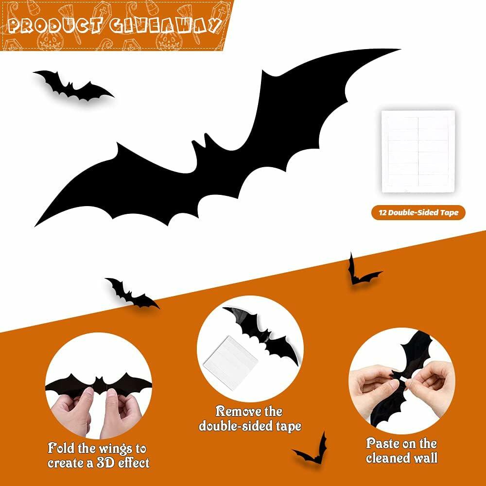 Quimoy Halloween Banner Decorations with 12 Pcs Bat Wall Stickers Party Decor