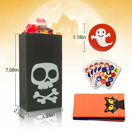 Mucinia Halloween Candy Bags & Stickers Paper Goodie Bags 60PCS Party Favors