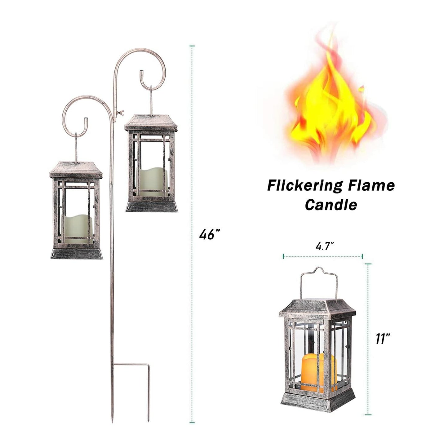 Solar Pathway Lights Outdoor Waterproof Hanging Lanterns Flickering Candle