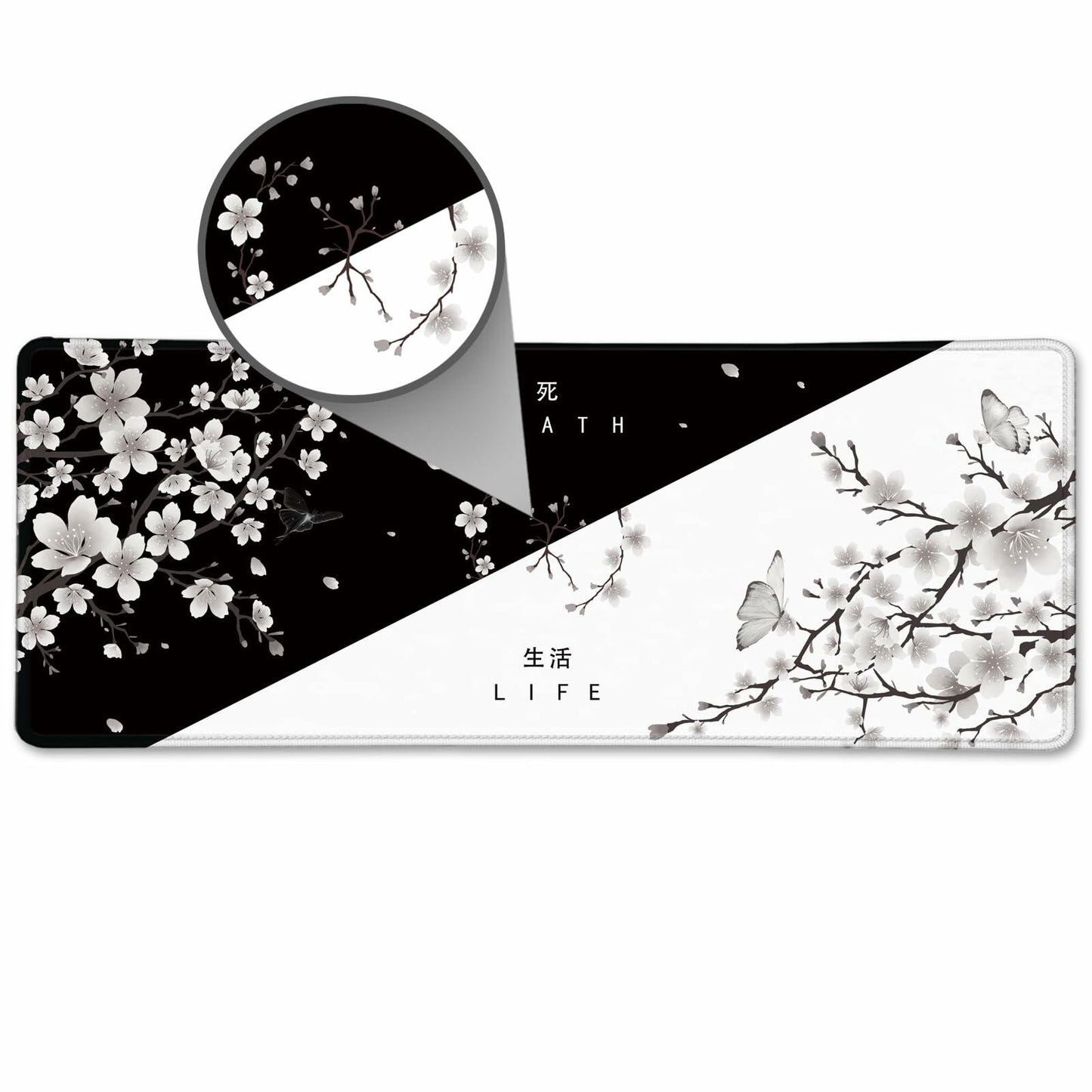 IF FEEL Cherry Blossom Yin Yang Mouse Pad XL 31.5x11.8 Inch Black White