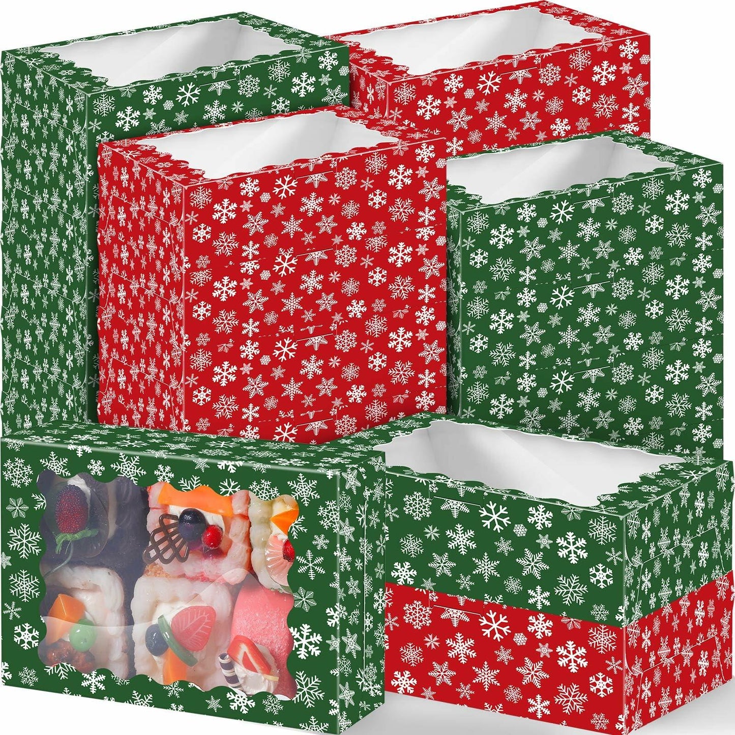 Gersoniel 24 Pcs Christmas Cookie Boxes 8.6x6x2.5in Red Green Snowflake