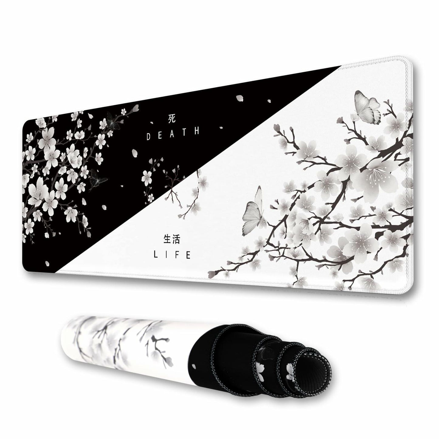 IF FEEL Cherry Blossom Yin Yang Mouse Pad XL 31.5x11.8 Inch Black White