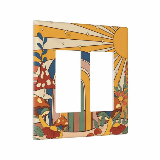 Blue Sea View Tropical Coconut Trees Pink Flamingo Double Rocker 2 Gang Cover