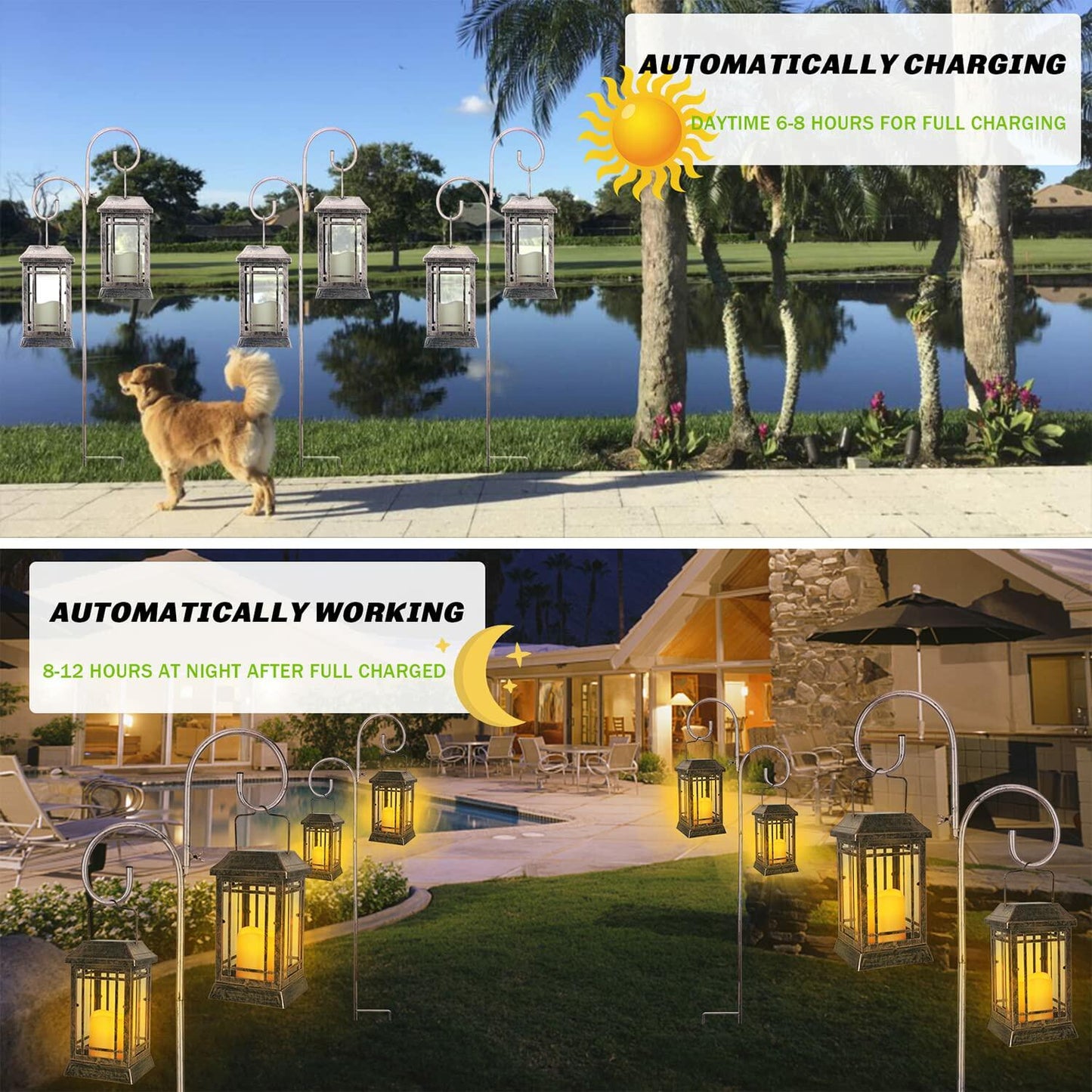 Solar Pathway Lights Outdoor Waterproof Hanging Lanterns Flickering Candle