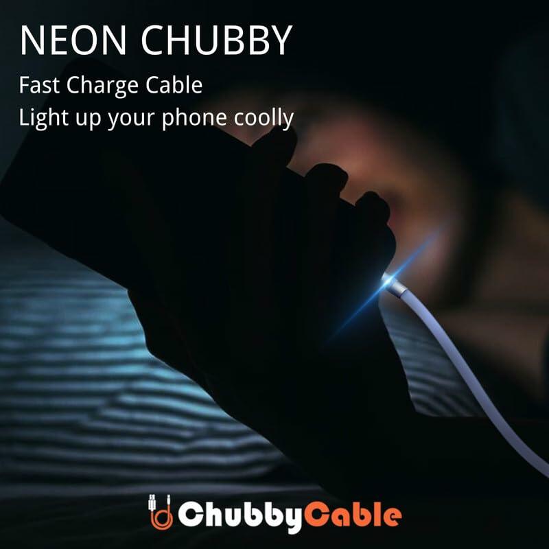 chubbycable Neon Chubby Fast Charge USB-A to Type-C Cable Purple 0.32FT