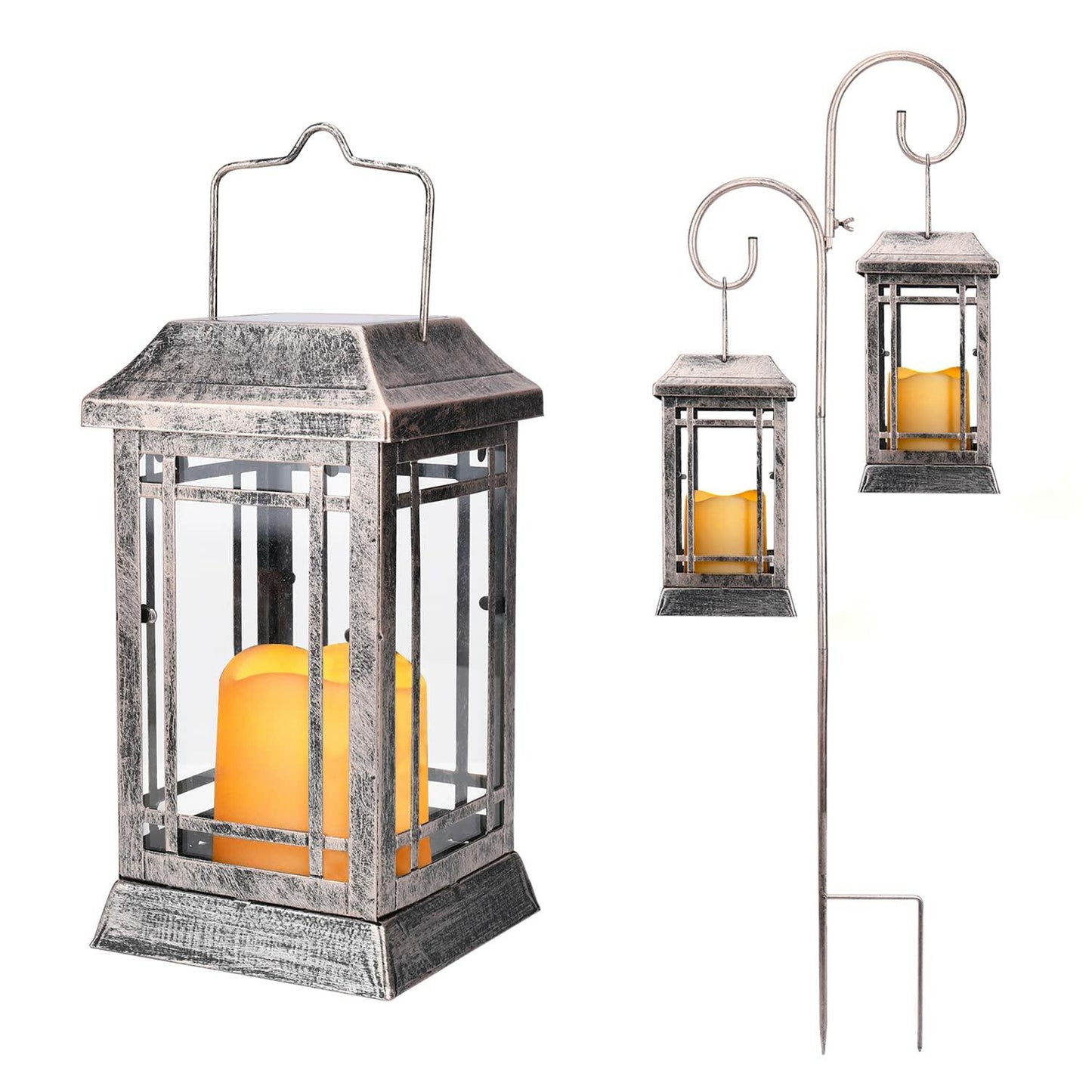 Solar Pathway Lights Outdoor Waterproof Hanging Lanterns Flickering Candle