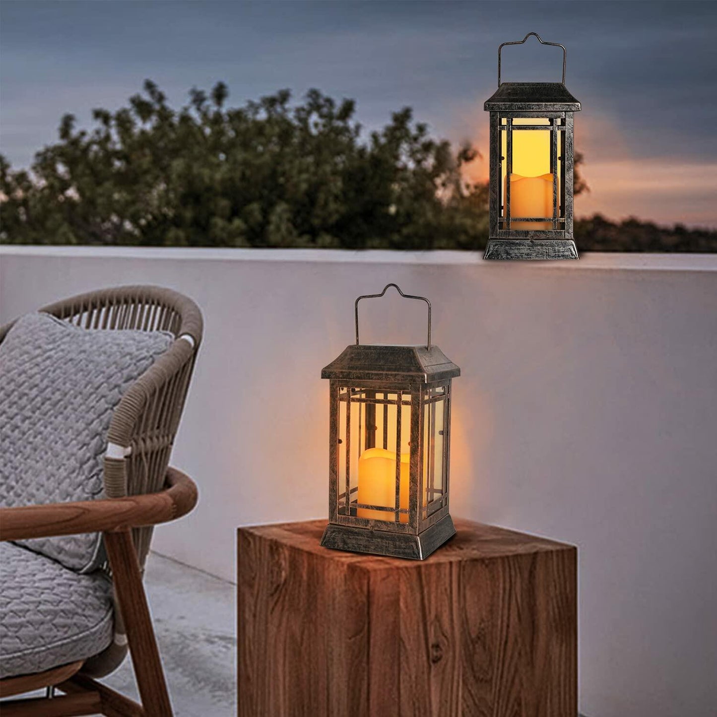 Solar Pathway Lights Outdoor Waterproof Hanging Lanterns Flickering Candle
