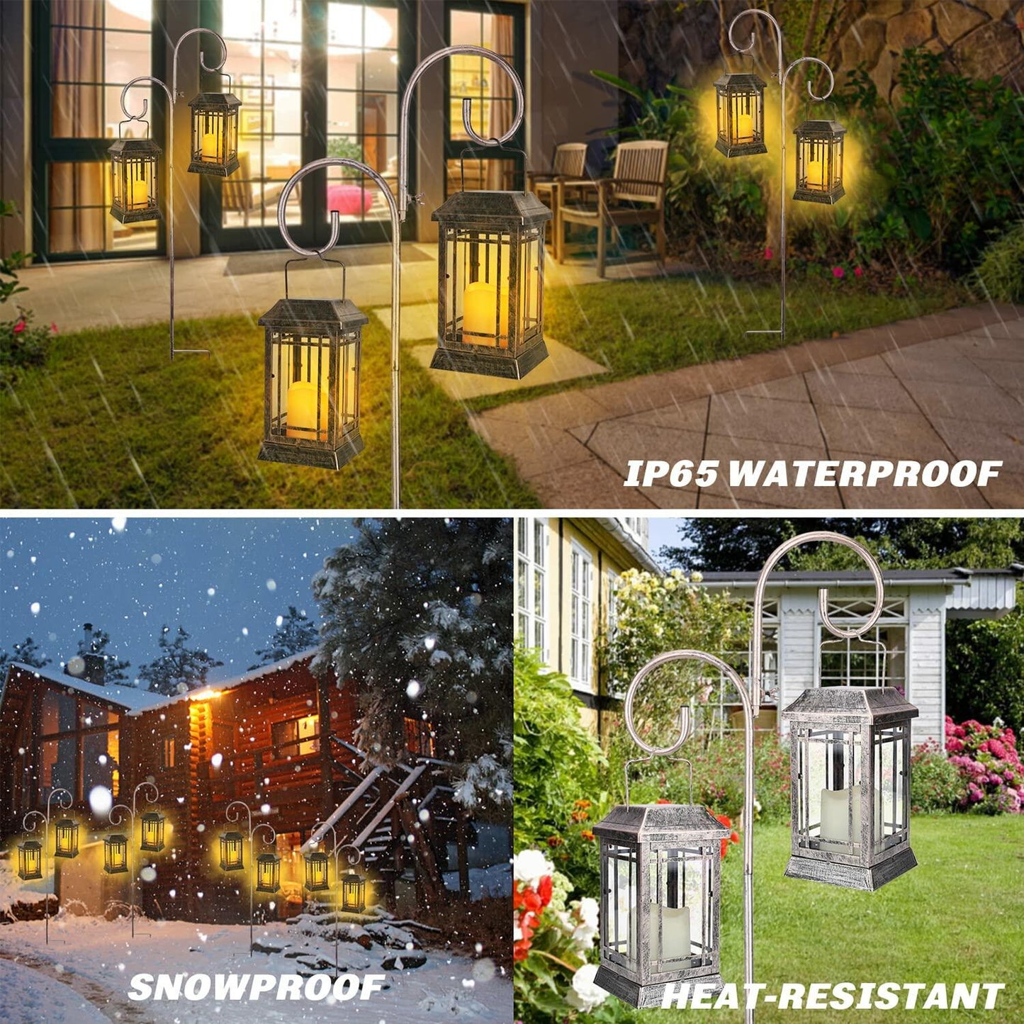 Solar Pathway Lights Outdoor Waterproof Hanging Lanterns Flickering Candle