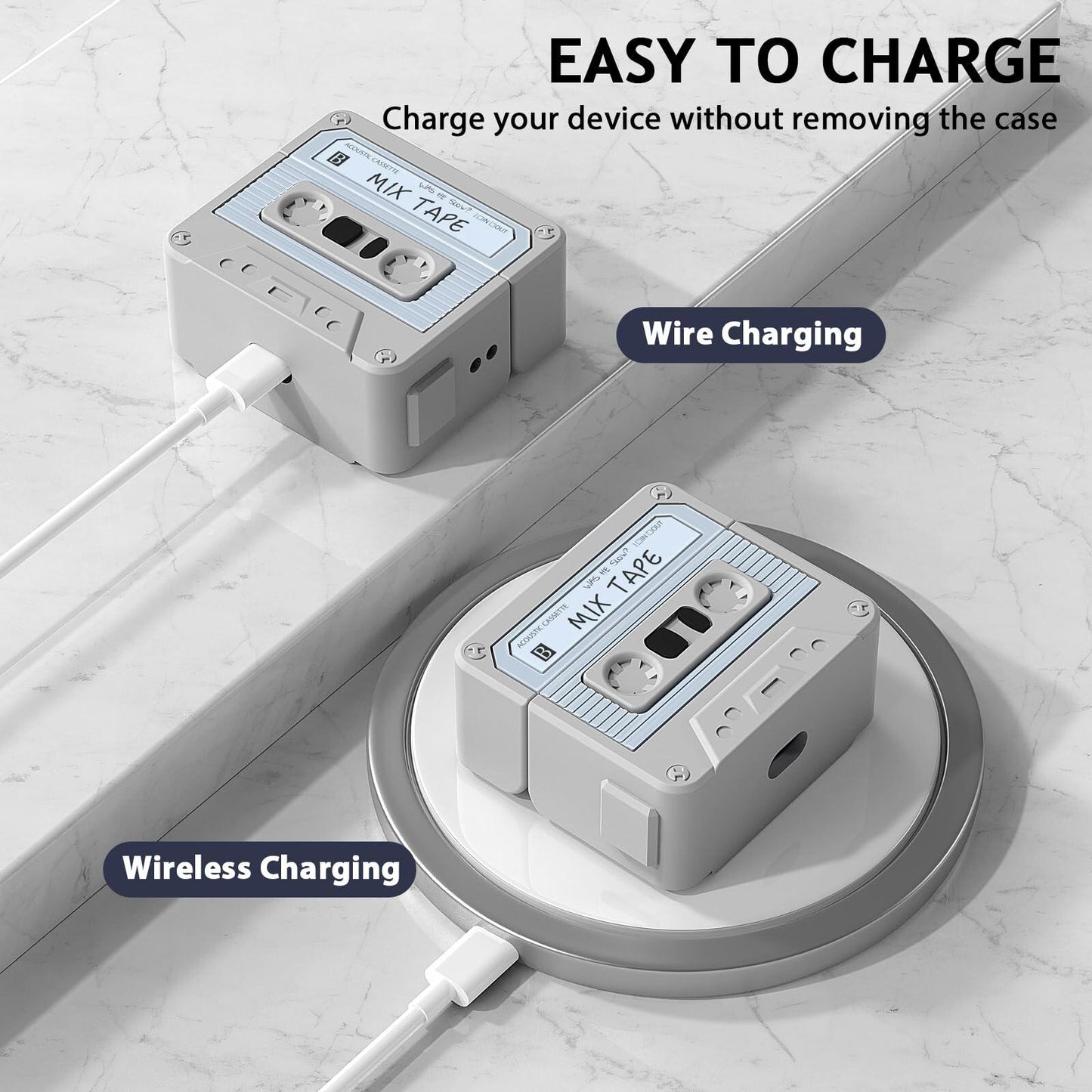 MOFREE AirPods 3 Case Cover Cassette Tape Design Soft Silicone Off-White