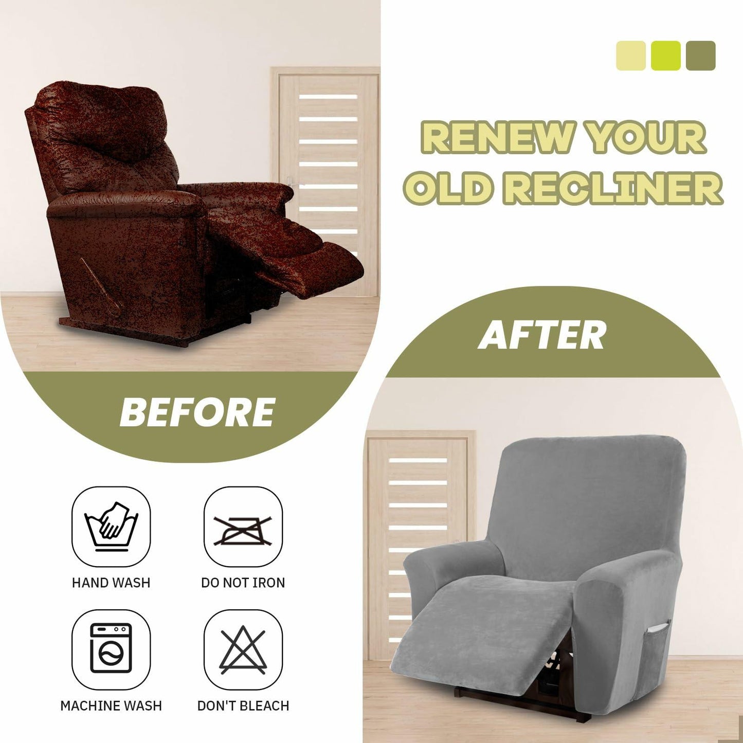 AZON Velvet Stretch Recliner Chair Cover Elastic Protector Charcoal 1-Pc