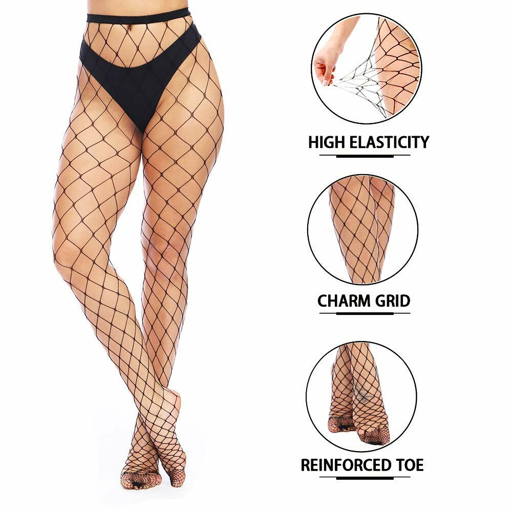 Fafulan Fishnet Stockings High Waist Sexy Tights Pantyhose Black Size 3XL