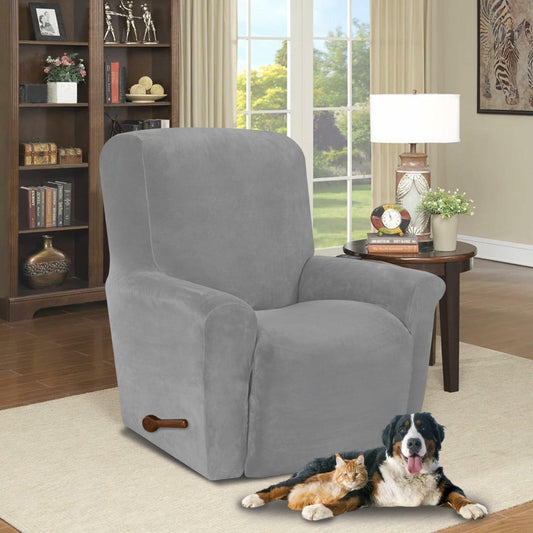 AZON Velvet Stretch Recliner Chair Cover Elastic Protector Charcoal 1-Pc