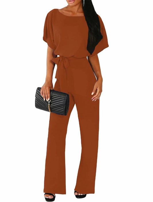 AIIYYQB Womens Summer Casual Wide Leg Jumpsuit with Belt Copper Size XX-Large