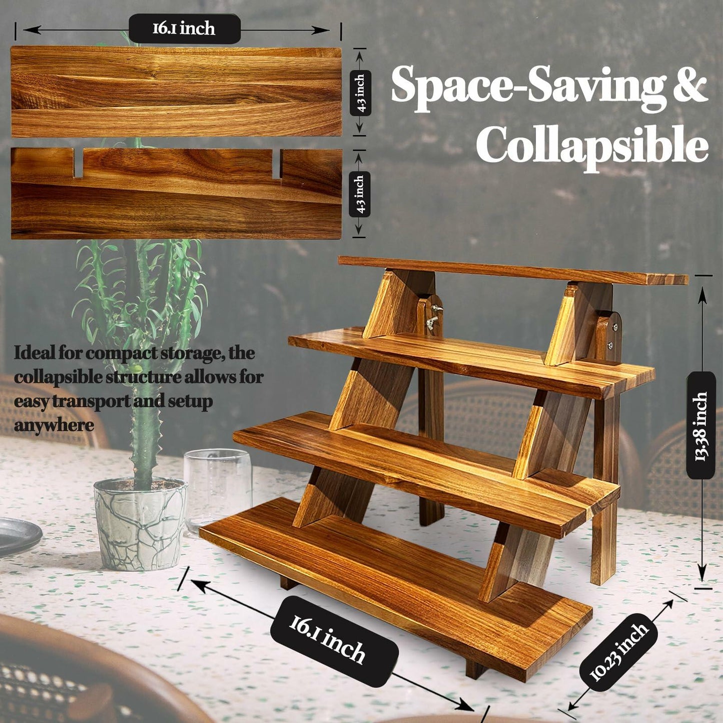 Cloud Maison Acacia Wood 4 Tier Display Stand Rustic Brown Versatile