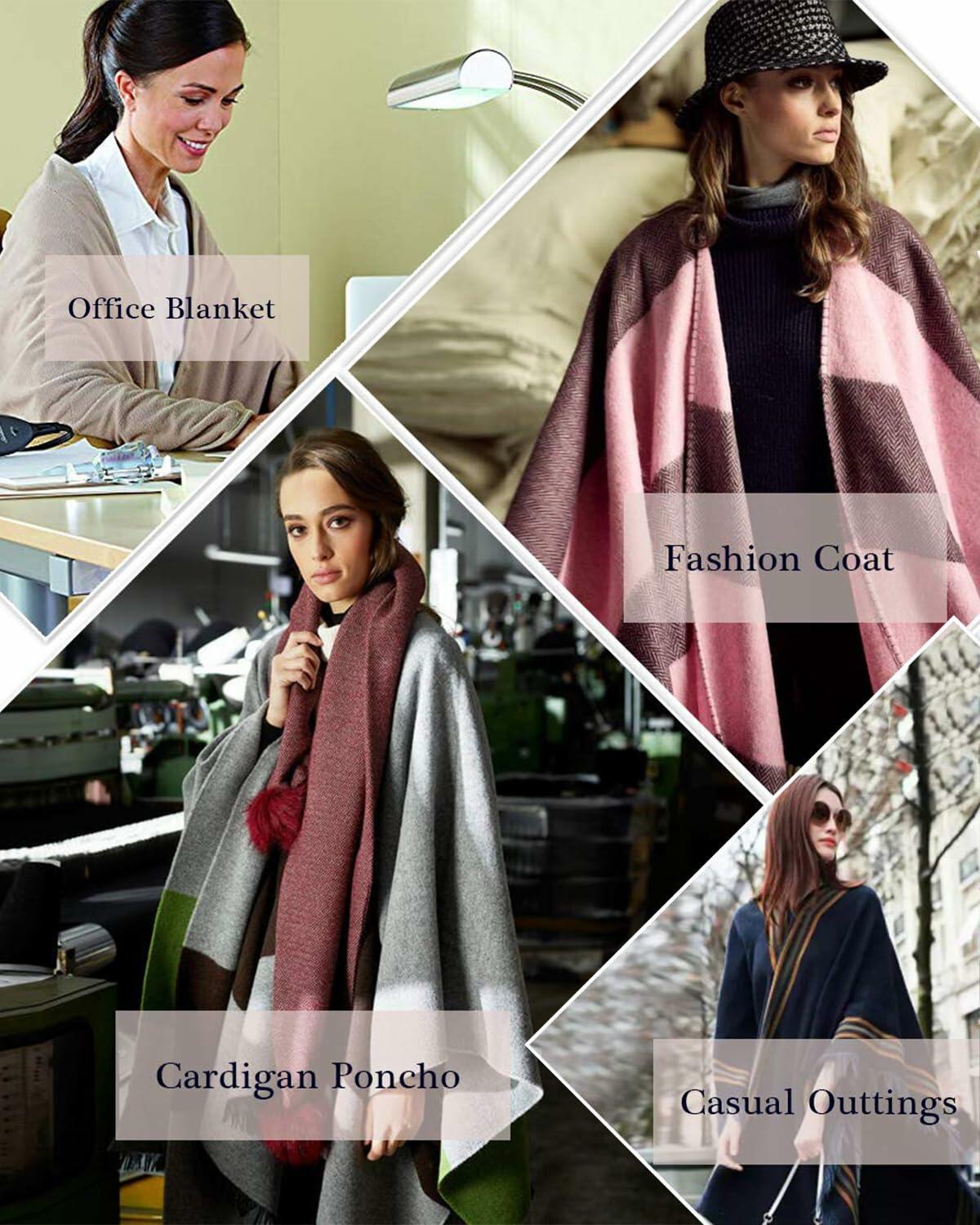 MissShorthair Women's Shawl Wrap Poncho Reversible Dark Gray Beige