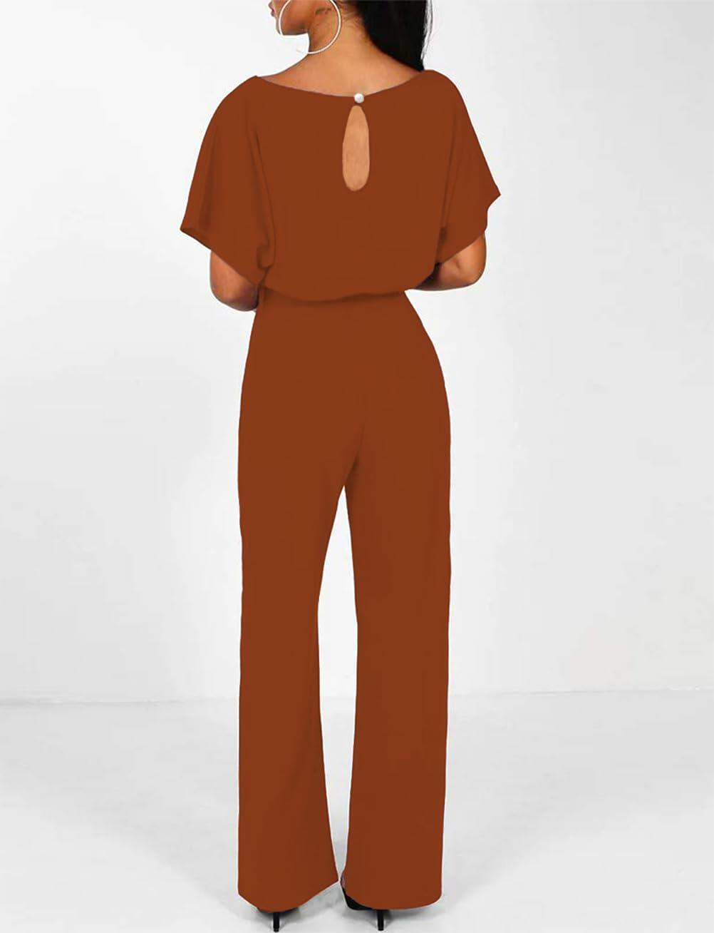 AIIYYQB Womens Summer Casual Wide Leg Jumpsuit with Belt Copper Size XX-Large