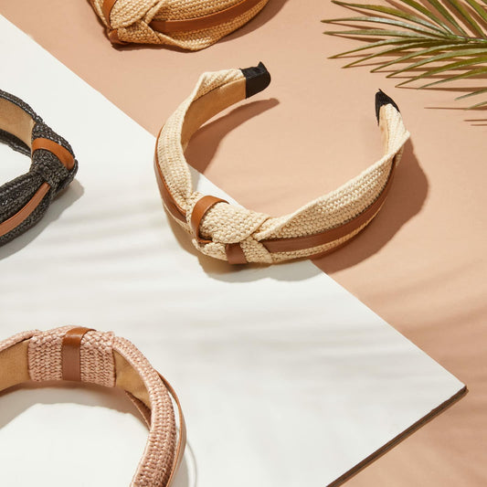 Glamlily Woven Knotted Headbands with Faux Leather Accents 4 Pack Multi