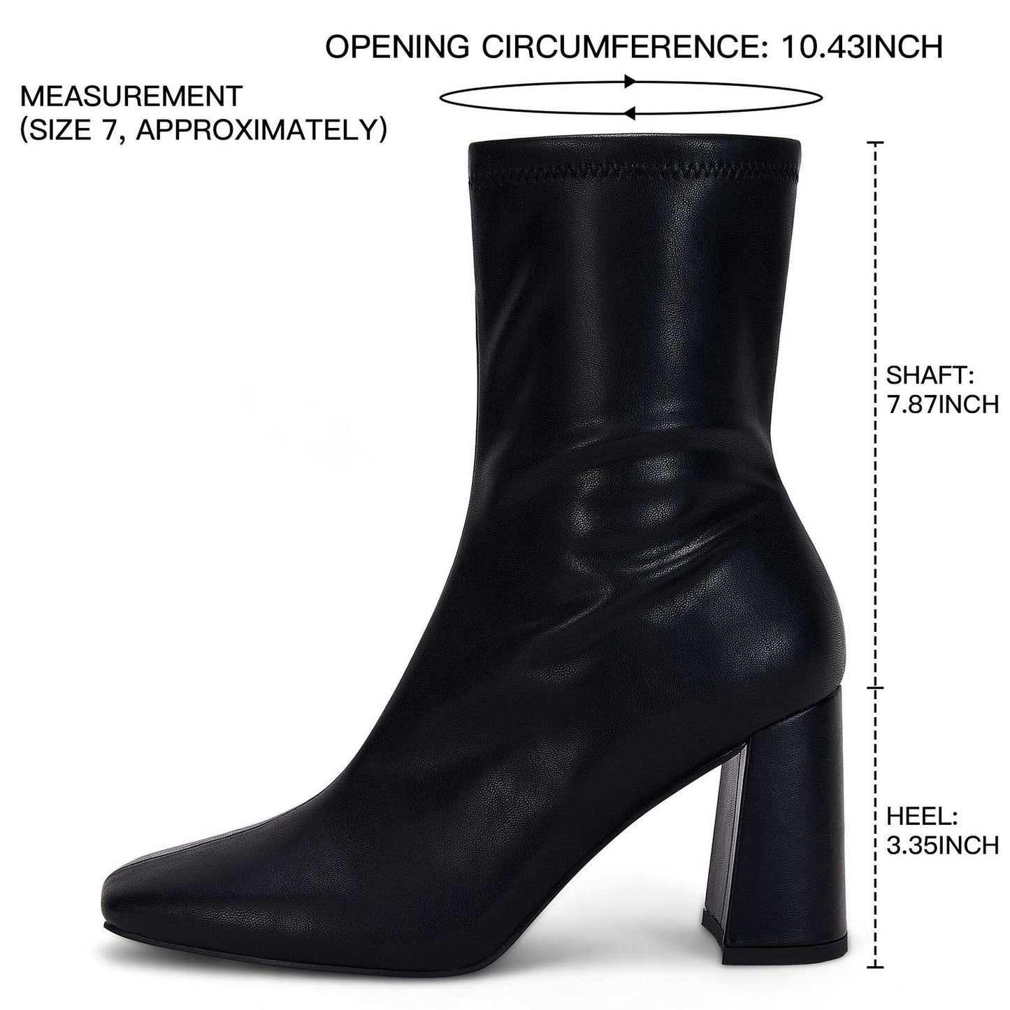 Coutgo Women’s Square Toe Mid Calf Booties Faux Leather Black Size 7.5