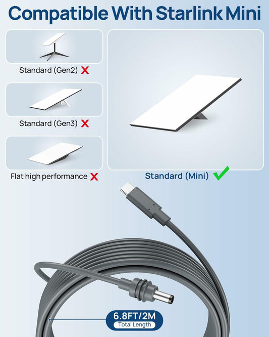 Starlink Mini USB-C to DC Power Cable 6.5FT Black Portable Accessory