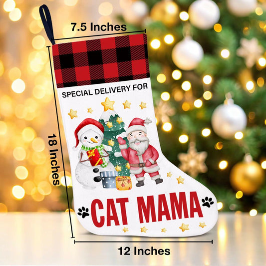 TSUYAWU Cat Mama Christmas Stocking Holiday Decoration 18x12 Inch