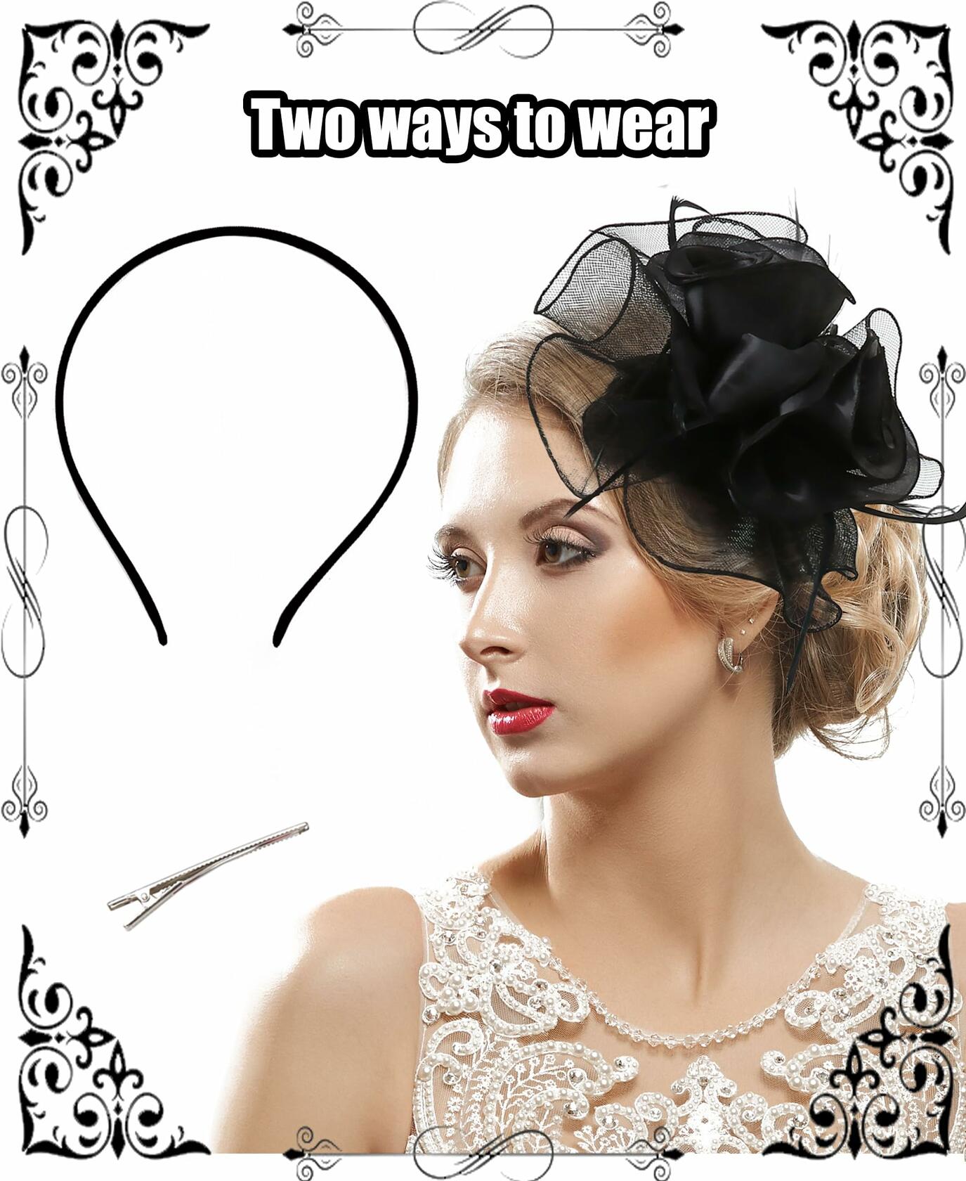 Kidukso Derby Hat Women Vintage Fascinator Headband Clip Black