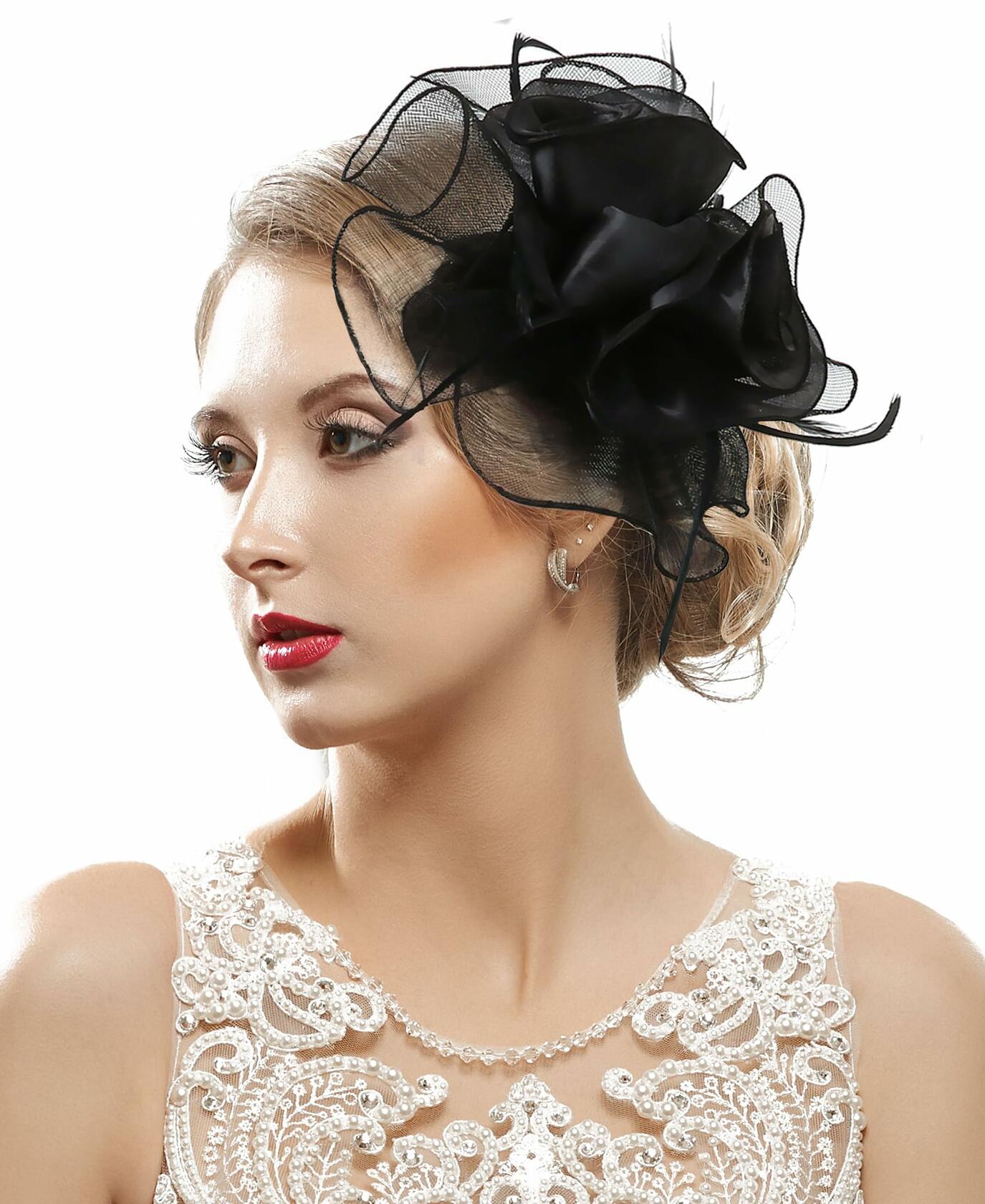 Kidukso Derby Hat Women Vintage Fascinator Headband Clip Black