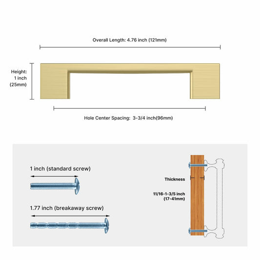 Haliwu 6 Pack Brushed Gold Cabinet Handles 3-3/4 Inch Hole Center