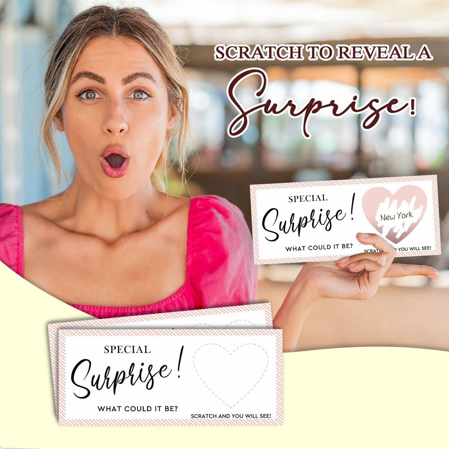 2 Set Surprise Scratch Cards 3x8" Travel Gift Pink B08 Birthday Wedding