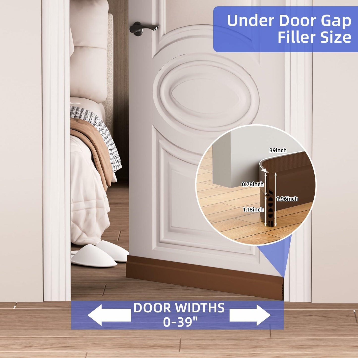 Door Draft Stopper Adjustable Weather Stripping Seal Brown 39in Size 39in