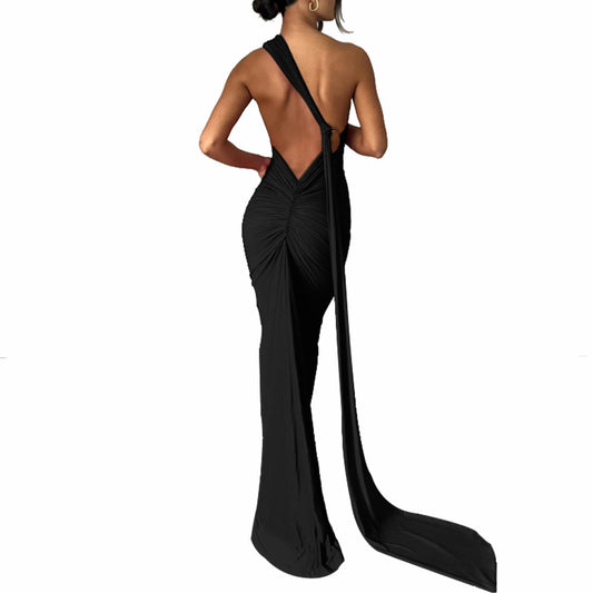 Women's Sexy Open Back Bodycon Maxi Dress Sleeveless Black Size S