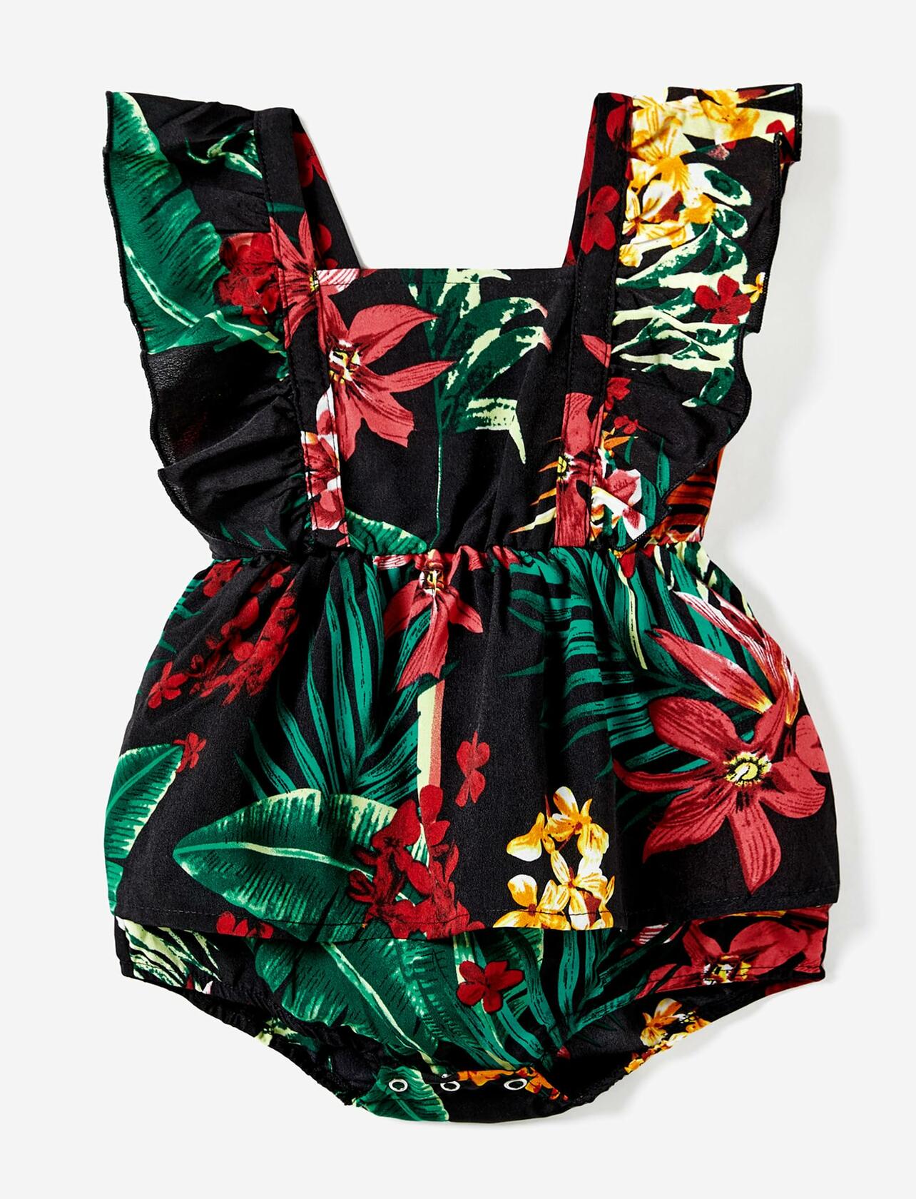 PATPAT Baby Girl Tropical Floral Romper Dress Light Blue Size 3-6M