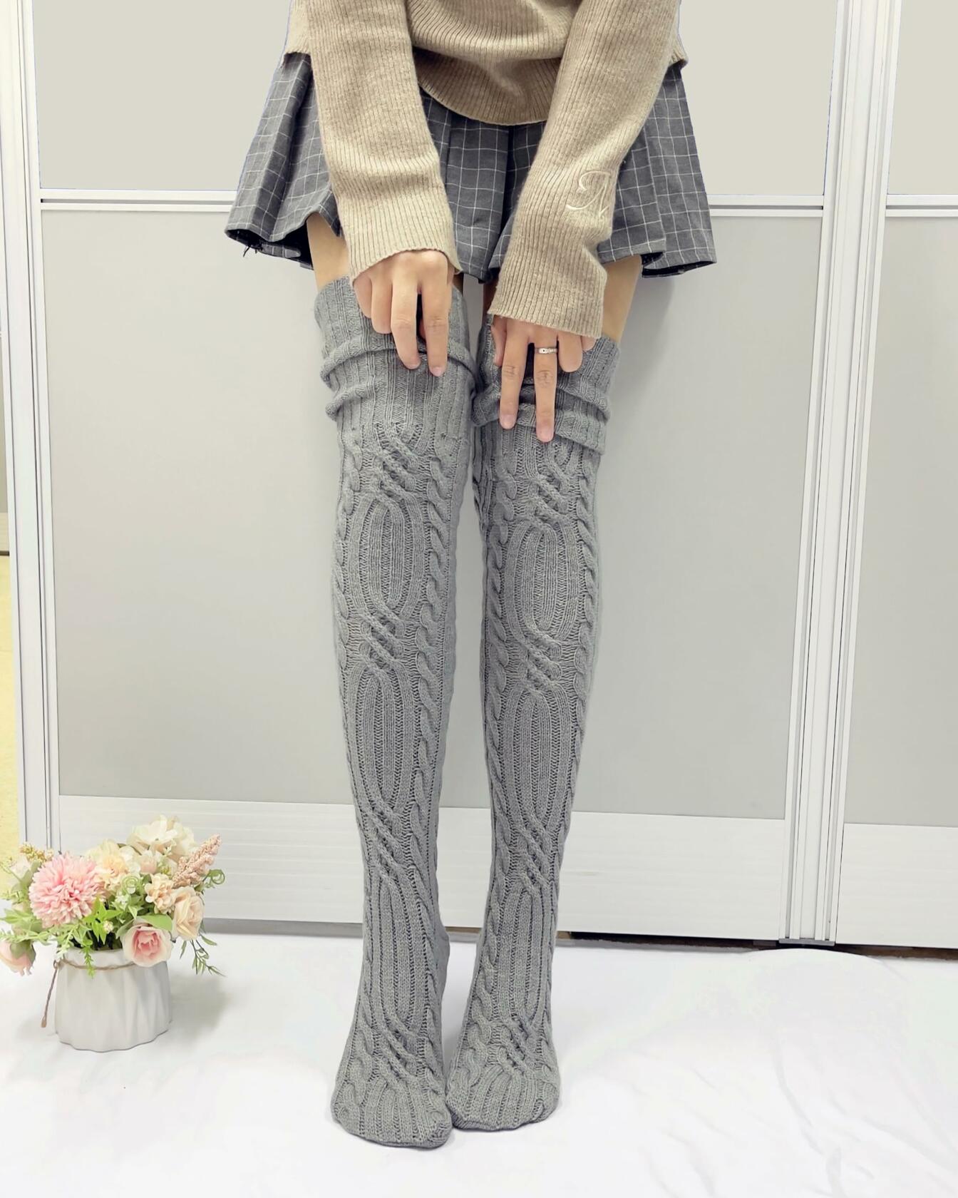 AFOLIRY Women's Knit Thigh High Socks Extra Long Fall Winter Leg Warmers Gray