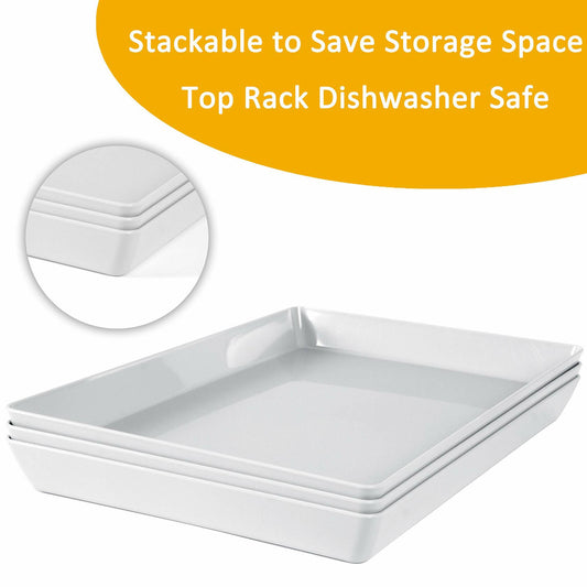 Youngever 3 Pack Plastic Serving Trays 15x10 inch Grey Sturdy ABS