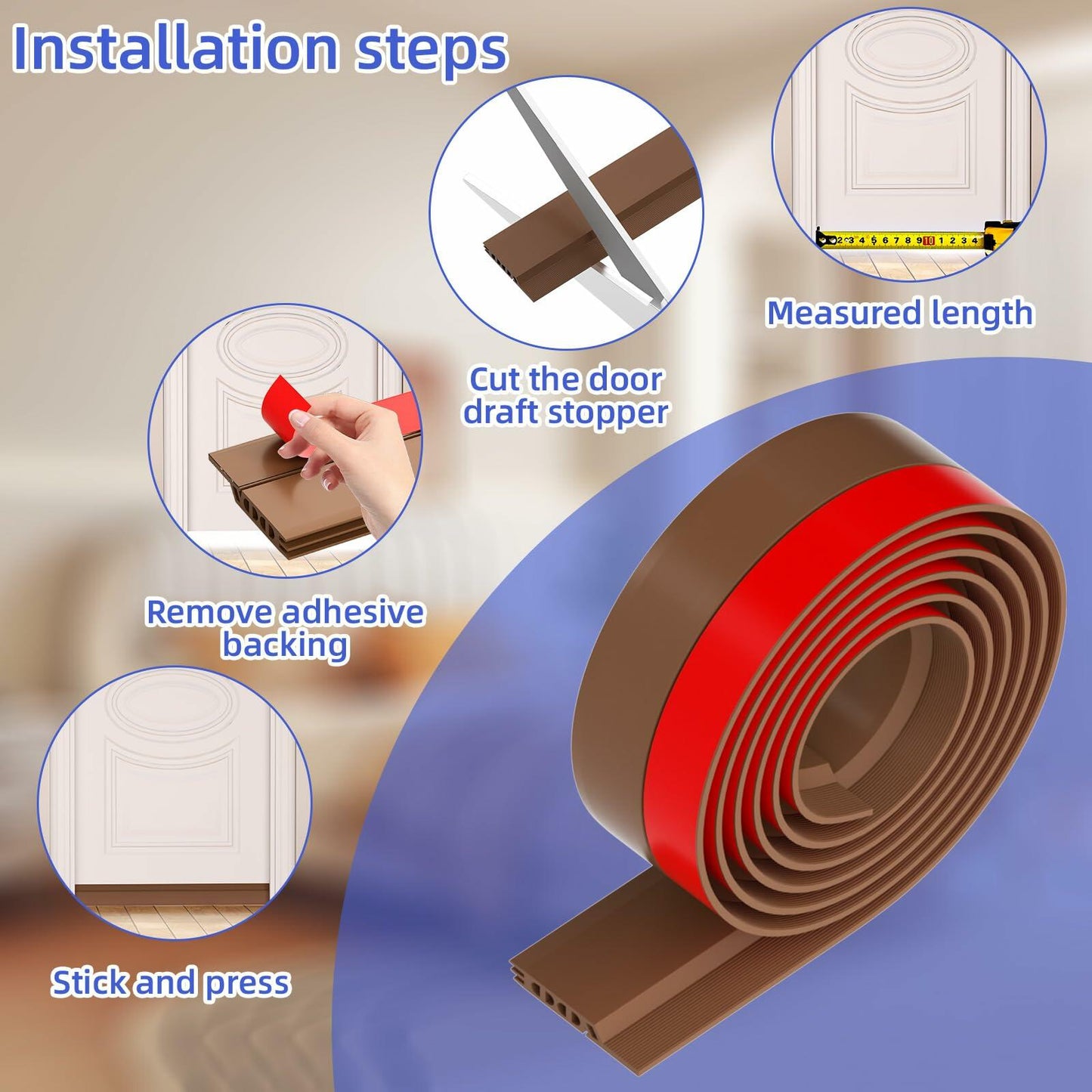 Door Draft Stopper Adjustable Weather Stripping Seal Brown 39in Size 39in
