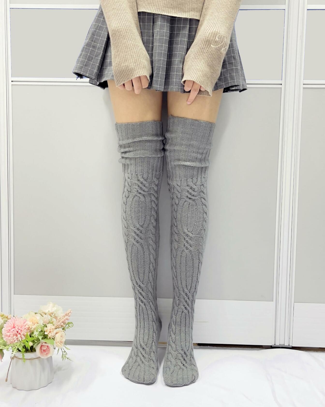 AFOLIRY Women's Knit Thigh High Socks Extra Long Fall Winter Leg Warmers Gray