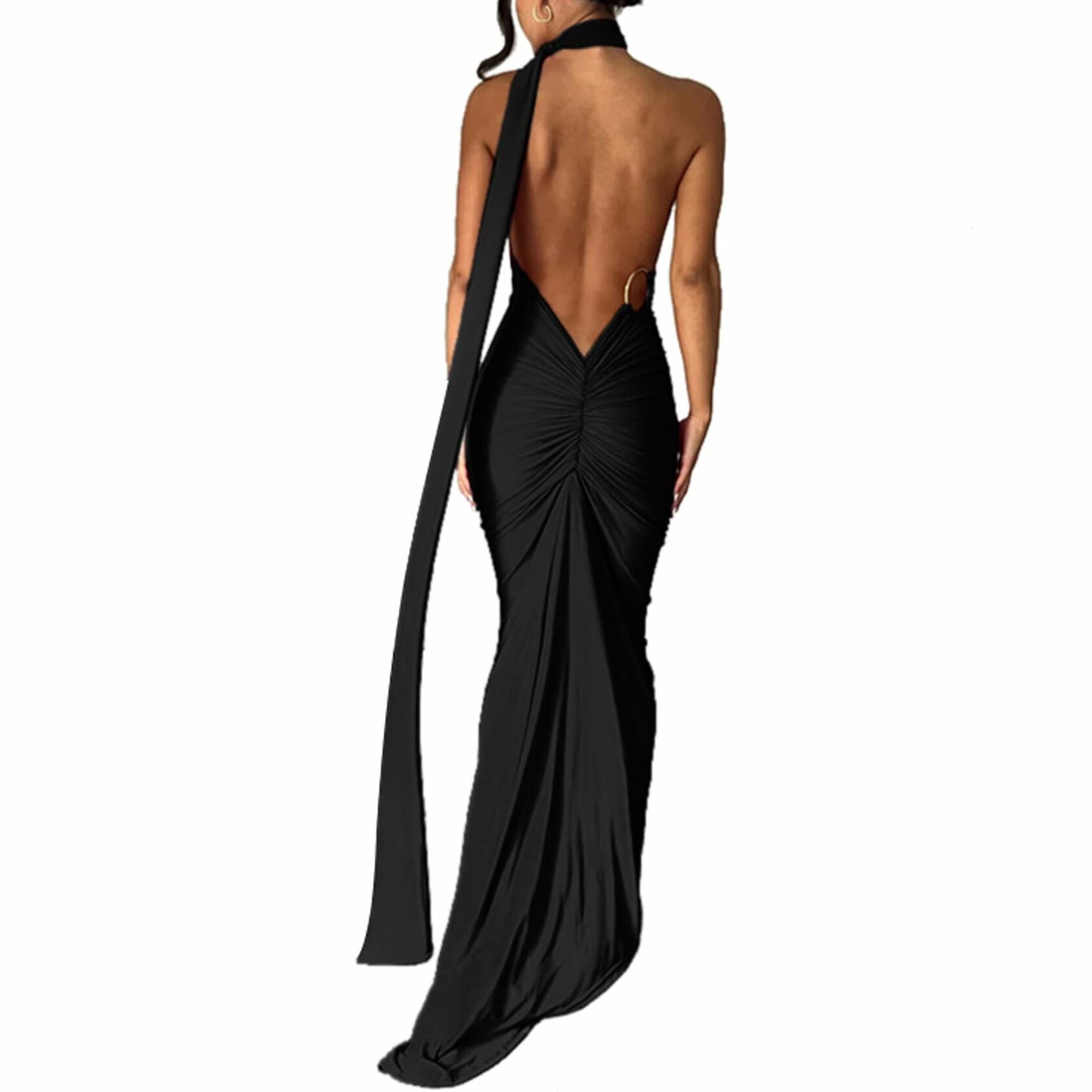 Women's Sexy Open Back Bodycon Maxi Dress Sleeveless Black Size S