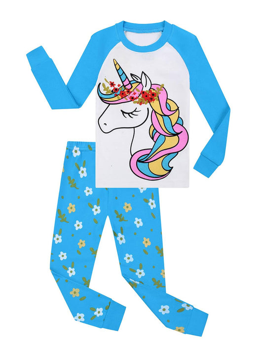 Benaive Girls Cotton Pajamas 4-Piece Set Unicorn Multicolor Size 2T