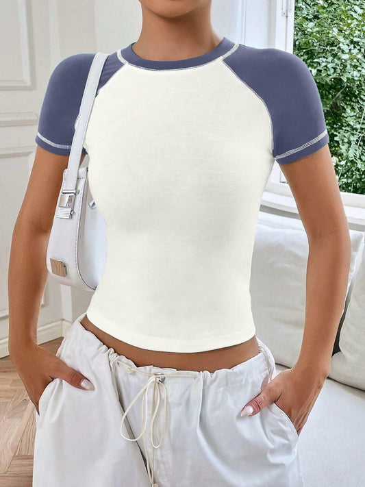 Women's Short Sleeve Crewneck Slim Fit White T Shirt Size M