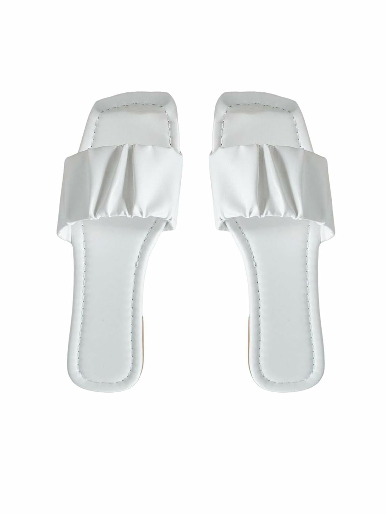 Verdusa Women's Square Toe Ruched Flat Slip On Sandals White Size 7.5