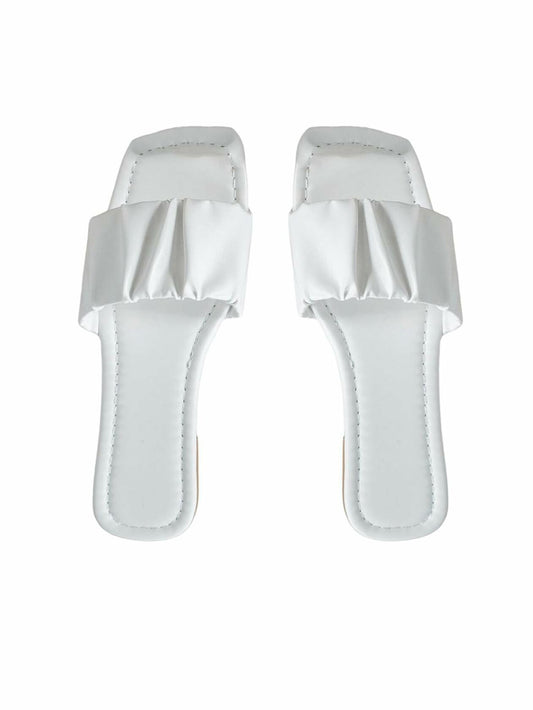 Verdusa Women's Square Toe Ruched Flat Slip On Sandals White Size 7.5