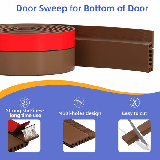 Door Draft Stopper Adjustable Weather Stripping Seal Brown 39in Size 39in