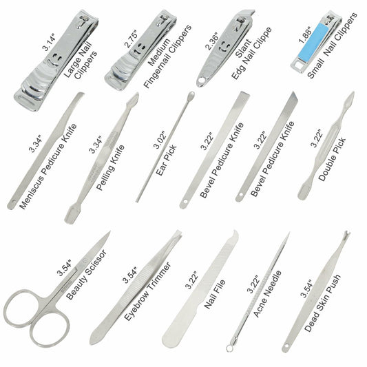 Manicure Set Nail Clippers Pedicure Kit 15Pcs Stainless Steel Brown Case