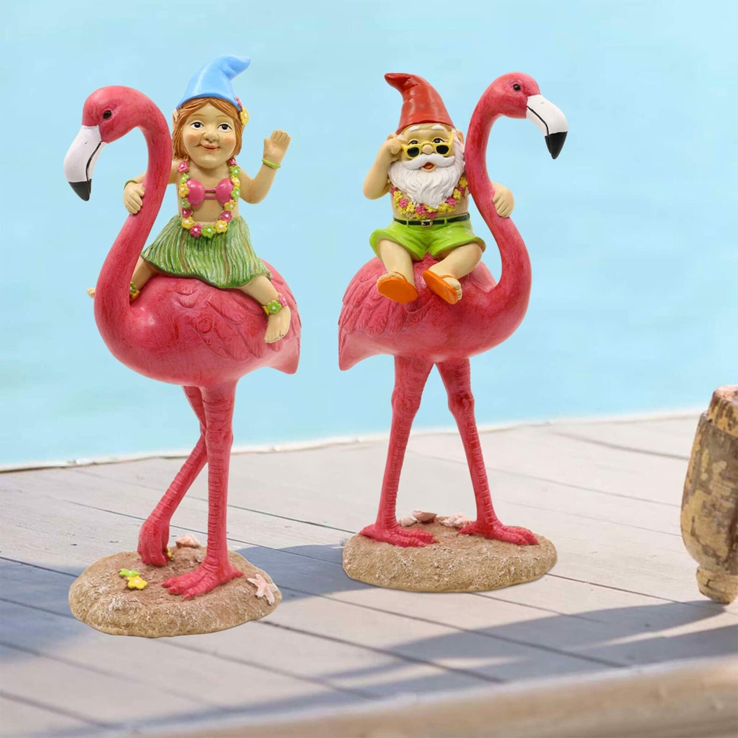 Goodeco Gnome and Flamingo Garden Statue - 6 * 11 Inch (Lady)