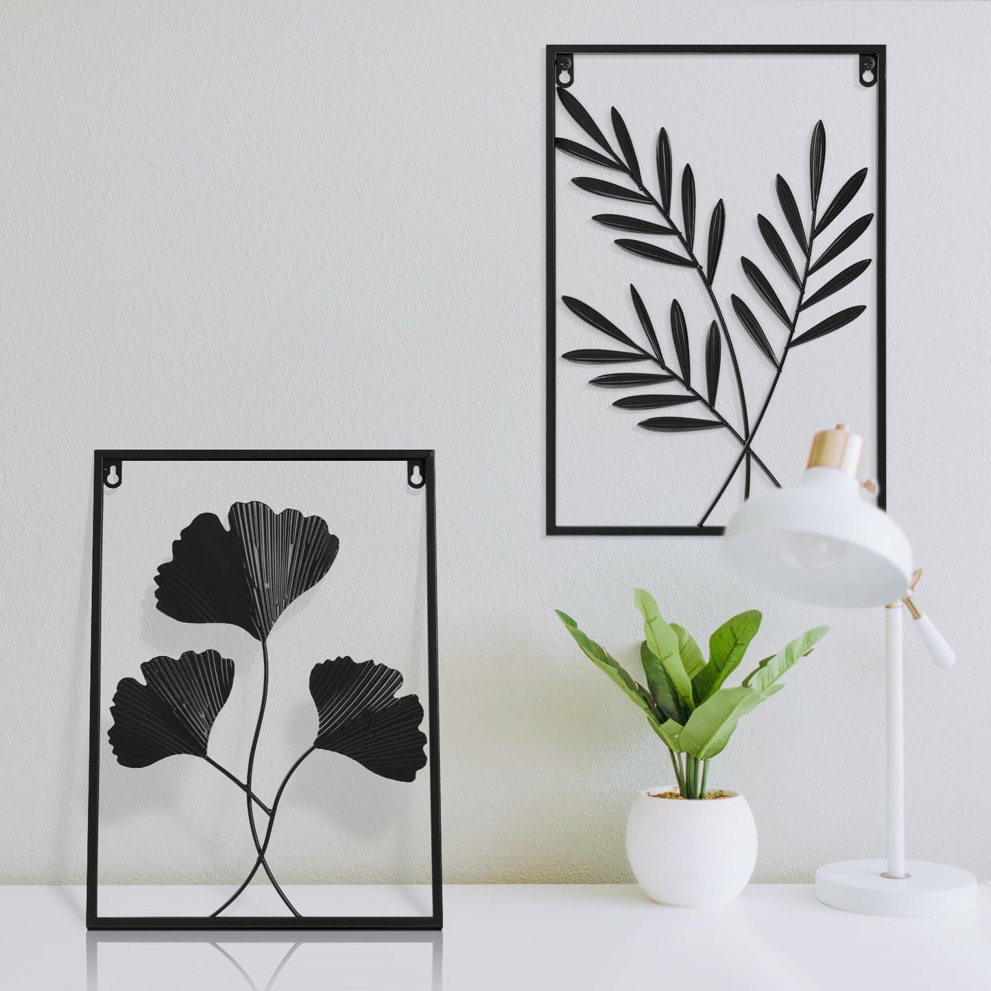 Black Metal Leaf Wall Art 3-Piece Modern Minimalist Decor Home Office